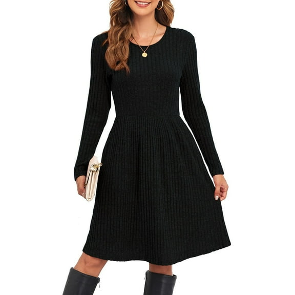 WTOBBY Women's Casual Long-Sleeved Loose Solid-Color Dress - Simple and Comfortable Dress for Everyday Use, Featuring a Relaxed Fit and Pure Color Design,Black XL