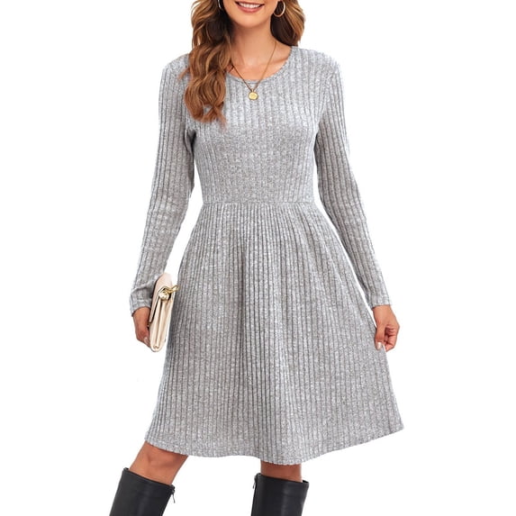WTOBBY Women's Casual Long-Sleeved Loose Solid-Color Dress - Simple and Comfortable Dress for Everyday Use, Featuring a Relaxed Fit and Pure Color Design,Gray XL