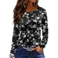 thumbnail image 1 of WTOBBY Women's Casual Loose Fit Floral Print Long Sleeve Hem Slit T-shirt Round Neck Top Fashionable Comfort Wear Soft Material Daily Outfit Essential for US Market Wardrobe,Black L, 1 of 5