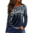 thumbnail image 1 of WTOBBY Women's Casual Loose Fit Floral Print Long Sleeve Hem Slit T-shirt Round Neck Top Fashionable Comfort Wear Soft Material Daily Outfit Essential for US Market Wardrobe,Navy S, 1 of 5