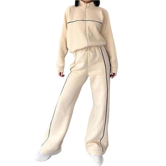 WTOBBY Women's Casual Loose Fit Sweatshirt and Jogger Pants Two Piece Set, Soft Daily Lounge Wear for Comfort and Style, Home Outfit,Beige 3XL