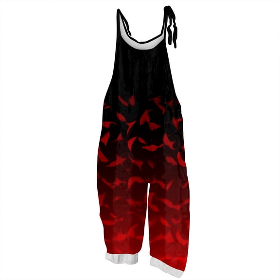 WTOBBY Women's Casual Loose Retro Jumpsuit with Halloween Print, Suspenders in Cotton and Linen Fabric, Adjustable for a Comfortable and Stylish Fit,RedS