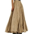thumbnail image 1 of WTOBBY Women's Casual Pleated Solid Color Maxi Skirt A-Line Floor Length Skirt High Waist Flowy Swishy Long Skirt with Elastic Waist for Bohemian Style,Khaki L, 1 of 5