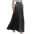 thumbnail image 1 of WTOBBY Women's Casual Pleated Solid Color Maxi Skirt A-Line Floor Length Skirt High Waist Flowy Swishy Long Skirt with Elastic Waist for Boho and Daily Style,Black L, 1 of 5
