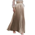 thumbnail image 1 of WTOBBY Women's Casual Pleated Solid Color Maxi Skirt A-Line Floor Length Skirt High Waist Flowy Swishy Long Skirt with Elastic Waist for Boho and Daily Style,Khaki XL, 1 of 5