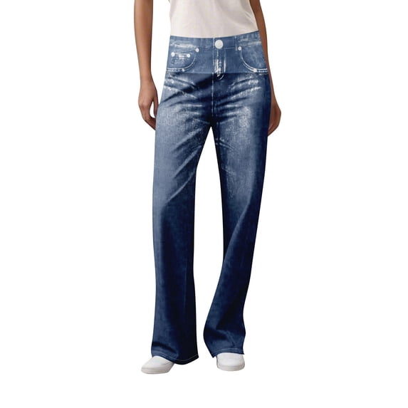 WTOBBY Women's Casual Print Jeans, Sporty Jeans Style Pants with a Comfortable and Relaxed Fit, Ideal for Leisure Activities and Everyday Wear,Light Blue XL