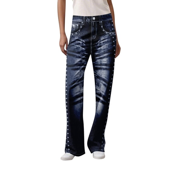 WTOBBY Women's Casual Print Jeans, Sporty Jeans Style Pants with a Comfortable and Relaxed Fit, Ideal for Leisure Activities and Everyday Wear,Gray S