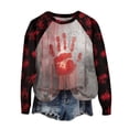 thumbnail image 1 of WTOBBY Women's Casual Raglan Sleeve Sweater Top with Halloween Print, Fashion Long Sleeve Round Neck Design for Cozy Wear, Perfect for Autumn and Casual Styles,Vermilion L, 1 of 4