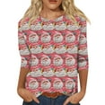thumbnail image 1 of WTOBBY Women's Casual Round Neck 3/4 Sleeve Loose Printed T-Shirt with Christmas Elements, Ladies Holiday Theme Top for Everyday Wear, Comfortable Fashion Blouse,Pink 2XL, 1 of 6