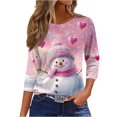 thumbnail image 1 of WTOBBY Women's Casual Round Neck Christmas Print 3/4 Sleeve T-Shirt, Ladies Holiday Season Top with Seasonal Design, Comfortable Blouse for Daily Fashion Wear,Pink L, 1 of 6