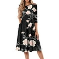 thumbnail image 1 of WTOBBY Women's Casual Round Neck Floral Print 3/4 Sleeve Midi Dress, Stylish Digital Pattern Dress with Comfort Fit for Everyday Elegance,Black L, 1 of 4