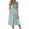 thumbnail image 1 of WTOBBY Women's Casual Round Neck Floral Print 3/4 Sleeve Midi Dress, Stylish Digital Pattern Dress with Comfort Fit for Everyday Elegance,Cyan S, 1 of 4