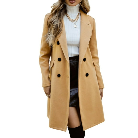 WTOBBY Women's Casual Solid Color Long Sleeve Cardigan Coat, Fashion Long Length Jacket with Button Front, Warm and Versatile Outerwear for Daily Wear,Khaki L