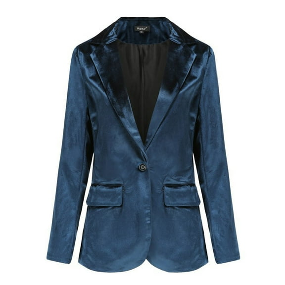 WTOBBY Women's Casual Solid Color Long Sleeve Suit Jacket, Fashion Blazer Style for Office or Daily Wear, Versatile Outerwear,Blue 2XL