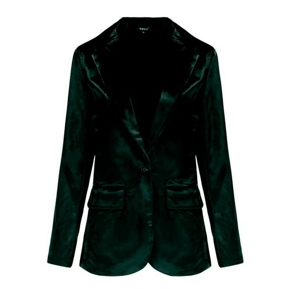 WTOBBY Women's Casual Solid Color Long Sleeve Suit Jacket, Fashion Blazer Style for Office or Daily Wear, Versatile Outerwear,Dark Green S