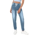 thumbnail image 1 of WTOBBY Women's Casual Solid Color Mid Waist Drawstring Lantern Jeans, Stylish and Comfortable Trousers with Pockets, Functional and Fashionable Design,Light Blue 2XL, 1 of 8