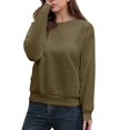 thumbnail image 1 of WTOBBY Women's Casual Solid Color Round Neck Long Sleeve Pullover Top, Fashion Blouse for Ladies Comfortable and Simple with Everyday Style,Army Green L, 1 of 5