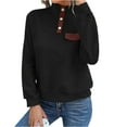 thumbnail image 1 of WTOBBY Women's Casual Solid Color Splicing Slim Fit Textured Stand Collar Long Sleeve Top for Fashion Comfort, Pullover Style, and Versatile Outfit Options,Black L, 1 of 4