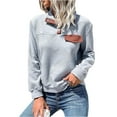 thumbnail image 1 of WTOBBY Women's Casual Solid Color Splicing Slim Fit Textured Stand Collar Long Sleeve Top for Fashion Comfort, Pullover Style, and Versatile Outfit Options,Light Gray S, 1 of 4