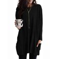 thumbnail image 1 of WTOBBY Women's Casual Solid Color Top with Round Neck and Pocket Detail, Mid-Length Long Sleeve Design for Versatile Wear, Great for Everyday Outfits,Black S, 1 of 5
