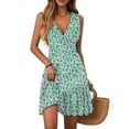 thumbnail image 1 of WTOBBY Women's Casual Summer Dress V-Neck Sleeveless Floral Print Pleated Hem Dress with Elastic Waist for Daily Comfort and All-Day Wear,Mint GreenXL, 1 of 5
