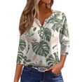 thumbnail image 1 of WTOBBY Women's Casual V-Neck Button Down Tee with 3/4 Sleeve, Daily Weekend Fashion Basic Tunic Top, Floral Print Henley Collar Comfort Fit Shirt,White S, 1 of 5