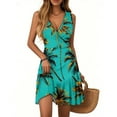thumbnail image 1 of WTOBBY Women's Casual V-Neck Sleeveless Summer Dress with Hawaiian Print and Pleated Hem, Flowy Design for Outdoor Activities, Perfect for Holiday and Vacation Style,Turquoise S, 1 of 4