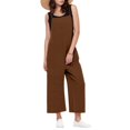 thumbnail image 1 of WTOBBY Women's Casual Wide Leg Jumpsuit Romper in Solid Color, Overalls Style with Adjustable Straps, Side Slit Legs, and Pockets for Stylish Comfort,Coffee2XL, 1 of 5