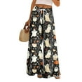 thumbnail image 1 of WTOBBY Women's Casual Wide Leg Pants with Stretch Belt and Pocket, Halloween Print Adjustable Tie Trousers for Seasonal Comfort Wear,Multicolor 2XL, 1 of 7