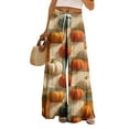 thumbnail image 1 of WTOBBY Women's Casual Wide Leg Pants with Stretch Belt and Pocket, Halloween Print Adjustable Tie Trousers for Seasonal Comfort Wear,Orange L, 1 of 7