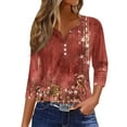 thumbnail image 1 of WTOBBY Women's Charming Floral Print V-Neck 3/4 Sleeve Loose Fit Casual Top Versatile Blouse for Spring Autumn Season Daily Fashion Wear,Red 2XL, 1 of 6