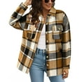thumbnail image 1 of WTOBBY Women's Checkered Button Down Shirt Jacket, Long Sleeve Loose Fit, Casual Oversized Shacket, Comfortable Flannel Lining, Street Style Outerwear,Coffee 2XL, 1 of 3