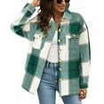 thumbnail image 1 of WTOBBY Women's Checkered Button Down Shirt Jacket, Long Sleeve Loose Fit, Casual Oversized Shacket, Comfortable Flannel Lining, Street Style Outerwear,Green S, 1 of 3