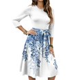 thumbnail image 1 of WTOBBY Women's Chic Floral Print Waistband Round Neck 3/4 Sleeve Dress, Flowy Midi Sundress with Comfort Fit for Daily Activities,Sky Blue 2XL, 1 of 5