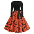 thumbnail image 1 of WTOBBY Women's Chic Retro Halloween Dress Featuring Bat and Pumpkin Print, Round Neckline, Long Sleeves, Hollow Out Casual Style for Party Wear ,Vermilion 2XL, 1 of 4