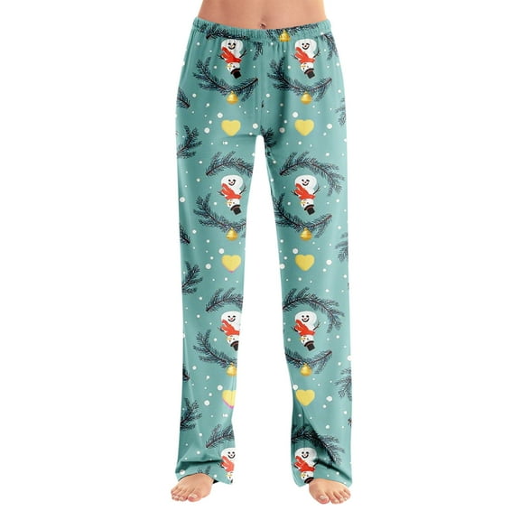WTOBBY Women's Christmas Print Anime Pajama Pants, Casual Sleepwear with Drawstring Waist, Loose Fit for Yoga and Comfort, Festive Designs for Home Wear,Mint Green XL