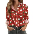 thumbnail image 1 of WTOBBY Women's Christmas Print Casual Half Open Collar Long Sleeve Shirt, Holiday Themed Blouse for Seasonal Outfits and Christmas Parties,Wine 2XL, 1 of 5