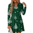 thumbnail image 1 of WTOBBY Women's Christmas Print Dress V-Neck Loose Fit Long Sleeve Casual Holiday Party Dress with Festive Seasonal Design for Women,Army Green L, 1 of 6