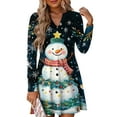 thumbnail image 1 of WTOBBY Women's Christmas Print Dress V-Neck Loose Fit Long Sleeve Casual Holiday Party Dress with Festive Seasonal Design for Women,Dark Gray M, 1 of 6