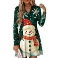 thumbnail image 1 of WTOBBY Women's Christmas Print Dress V-Neck Loose Fit Long Sleeve Casual Holiday Party Dress with Festive Seasonal Design for Women,Dark Green L, 1 of 6