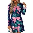 thumbnail image 1 of WTOBBY Women's Christmas Print Dress V-Neck Loose Fit Long Sleeve Casual Holiday Party Dress with Festive Seasonal Design for Women,Hot Pink L, 1 of 6