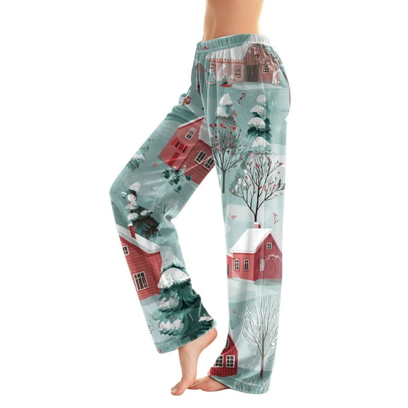 WTOBBY Women's Christmas Print Flannel Pajama Pants, Casual and Fashionable Sleepwear with Festive Patterns, Soft Fabric for Comfortable Home Use,Light Blue XS