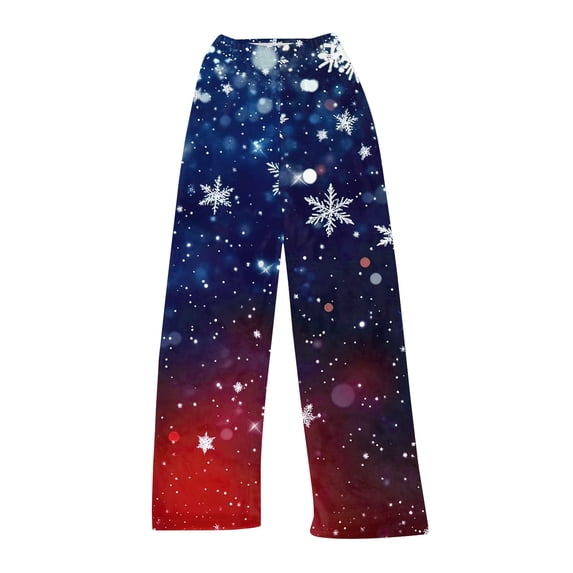 WTOBBY Women's Christmas Print Flannel Pajama Pants, Cozy and Soft Sleepwear with Holiday Snowflake and Tree Patterns, Casual Home Bottoms for Winter,Dark Blue L