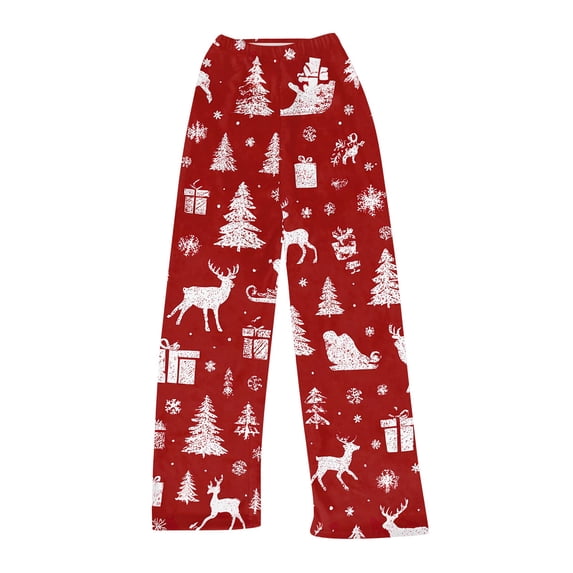 WTOBBY Women's Christmas Print Flannel Pajama Pants, Cozy and Soft Sleepwear with Holiday Snowflake and Tree Patterns, Casual Home Bottoms for Winter,Vermilion 2XL