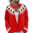 thumbnail image 1 of WTOBBY Women's Christmas Print Knit Cardigan, Cute and Fun Holiday Sweater for Fall and Winter, Long Sleeve Knitted Pullover with Festive Design,Red L, 1 of 6