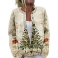 thumbnail image 1 of WTOBBY Women's Christmas Print Knit Cardigan, Fun and Festive Holiday Sweater for Fall and Winter, Long Sleeve Pullover with Seasonal Designs,Beige L, 1 of 6