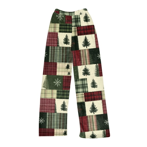 WTOBBY Women's Christmas Print Pajama Bottoms, Soft and Comfortable Fleece-Lined Pants for Casual Home Wear, Holiday Designs for Cozy Sleepwear,Army Green M