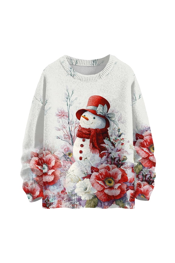 Women's Christmas Print Wool Sweater, Long Sleeve Pullover with Festive Design, Cozy and Cute Top for Holiday Gatherings and Casual Wear,Red 2XL