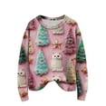thumbnail image 1 of WTOBBY Women's Christmas Snowflake Print Round Neck Sweater, Oversized Knit Pullover with Cute Design, Long Sleeve Top for Christmas and Winter,Pink S, 1 of 5