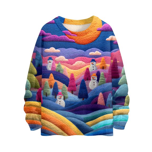 WTOBBY Women's Christmas Themed Knit Sweater, Long Sleeve Crewneck Pullover with Cute Print, Festive Holiday Blouse for Fall, Soft Comfortable Yarn Material,Dark Purple 3XL